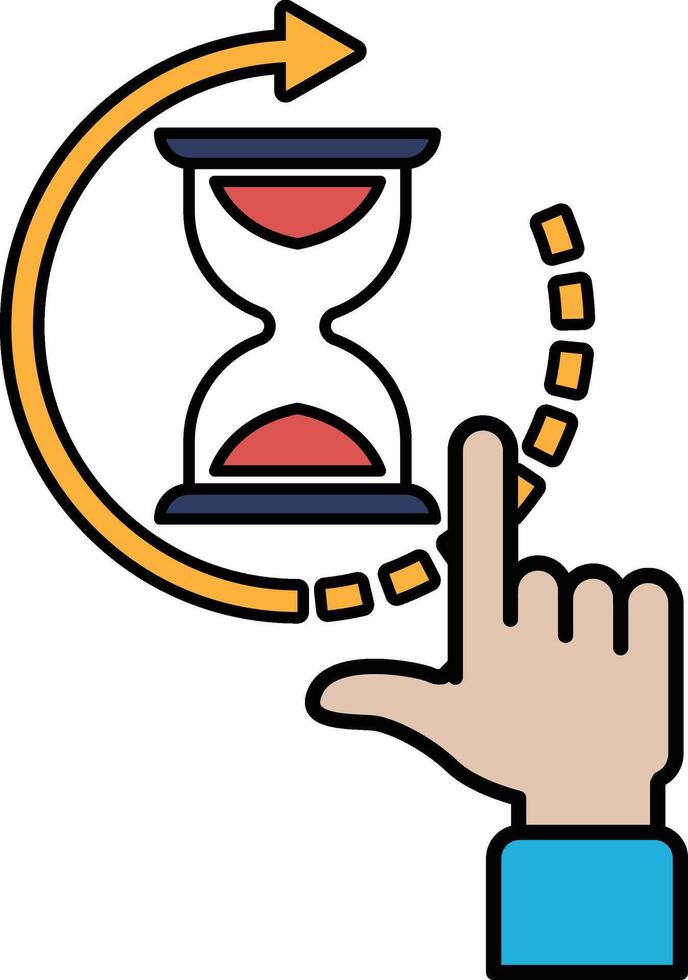 A hand pointing at a clock that is set to the number 3 vector