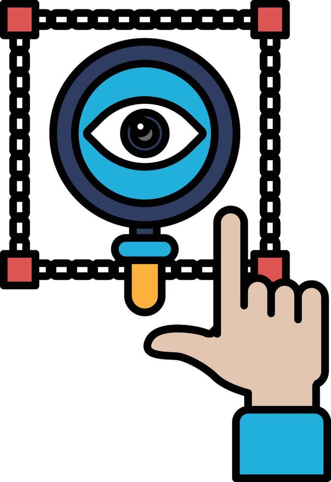 A blue and black eye with a magnifying glass in front of it vector
