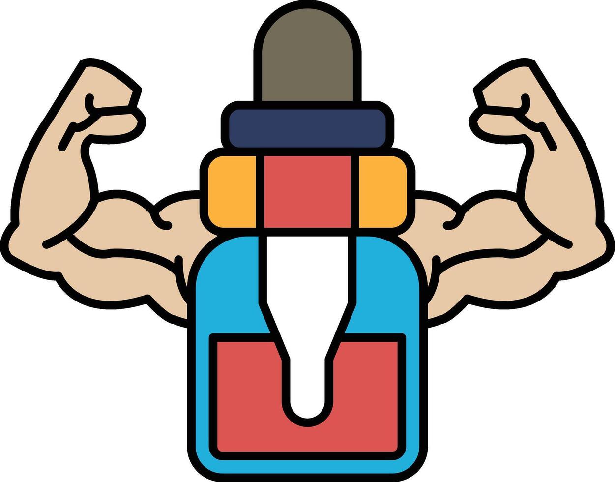 A bottle of cologne is being held by a man with bulging muscles vector