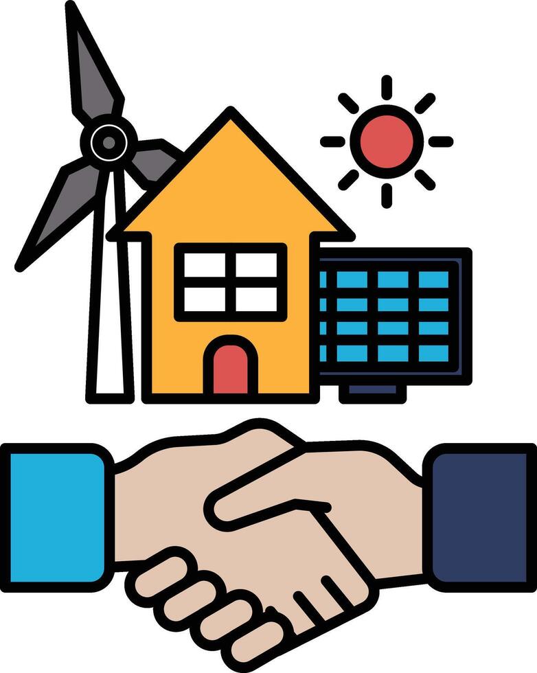 A hand shaking a house with a windmill in the background vector
