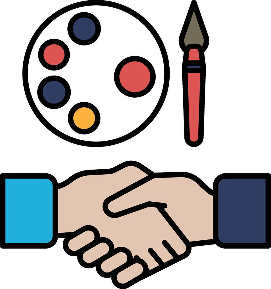 A hand shake between two people with a paintbrush and a palette vector
