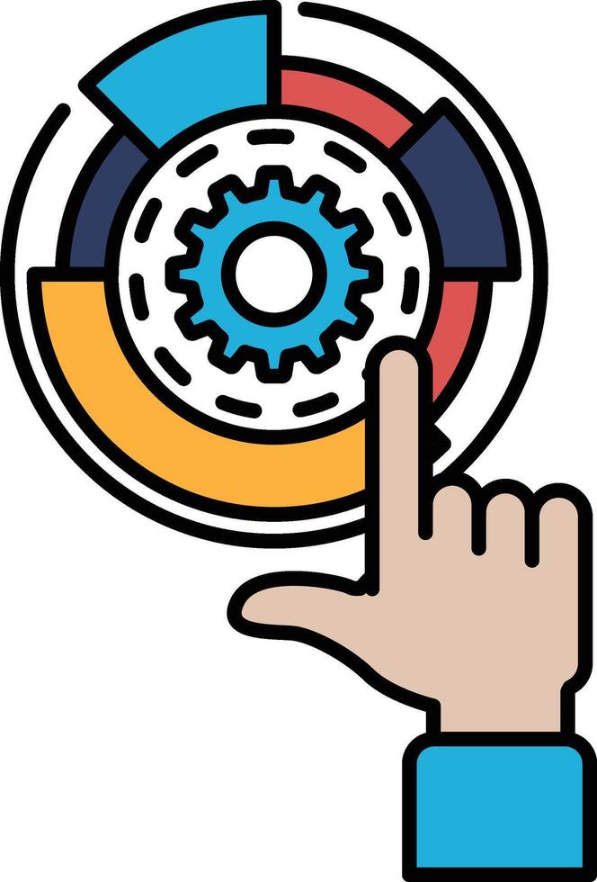 A hand pointing at a gear with a circle around it vector
