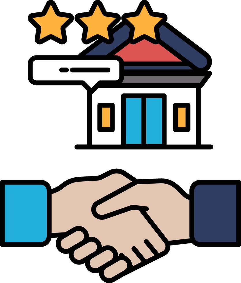 A hand shaking a building with three stars on it vector