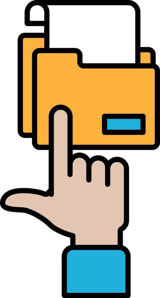 A hand pointing at a yellow folder vector