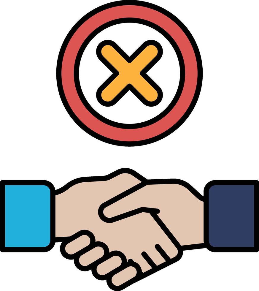 A hand shaking another hand with a red X in the middle vector