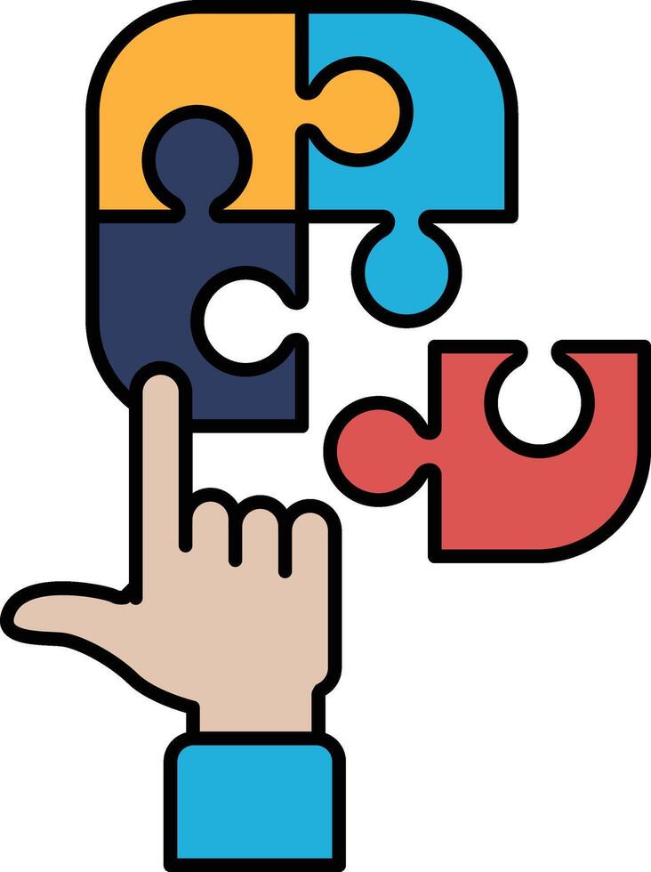 A hand pointing at a puzzle piece with the word connect written on it vector