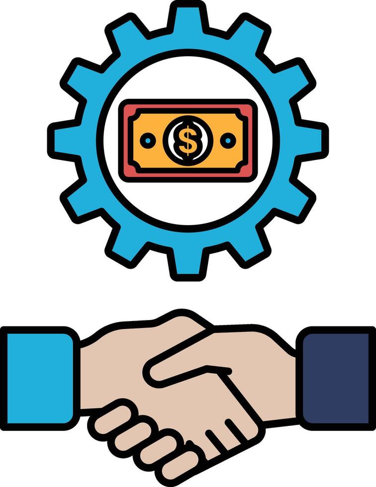 A graphic of two hands shaking with a dollar sign in the middle vector
