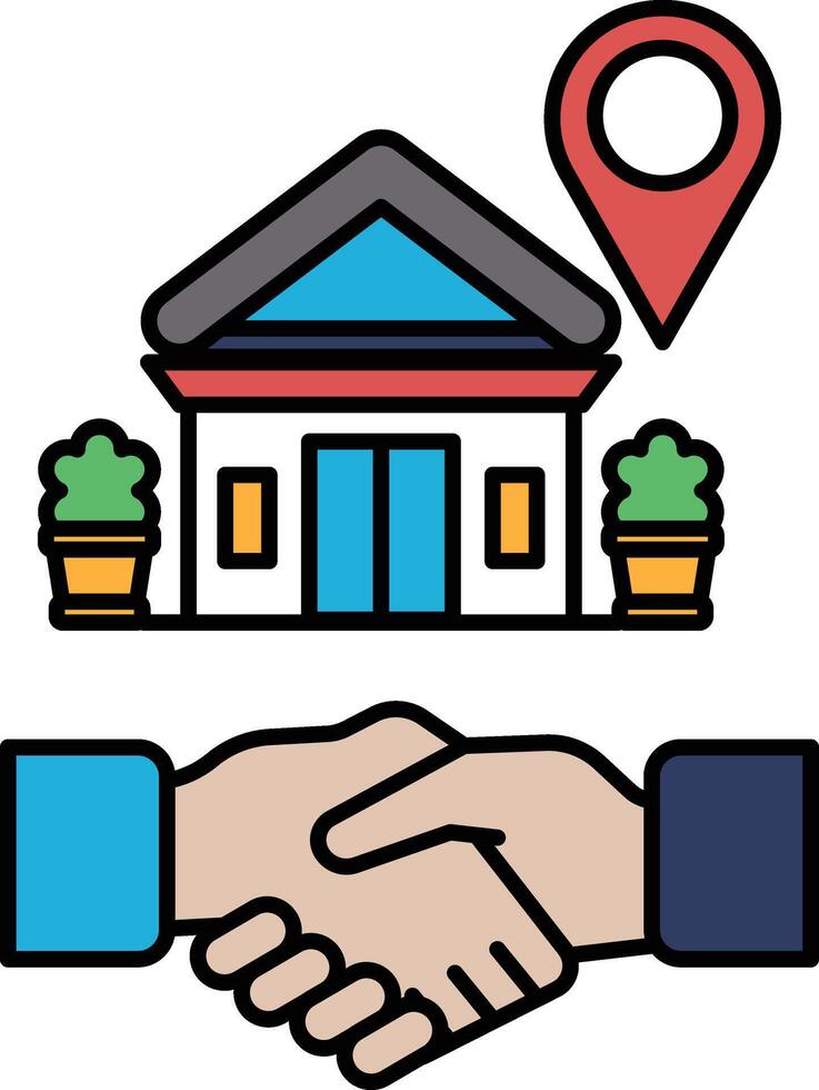 A house is shown with a handshake between two people vector