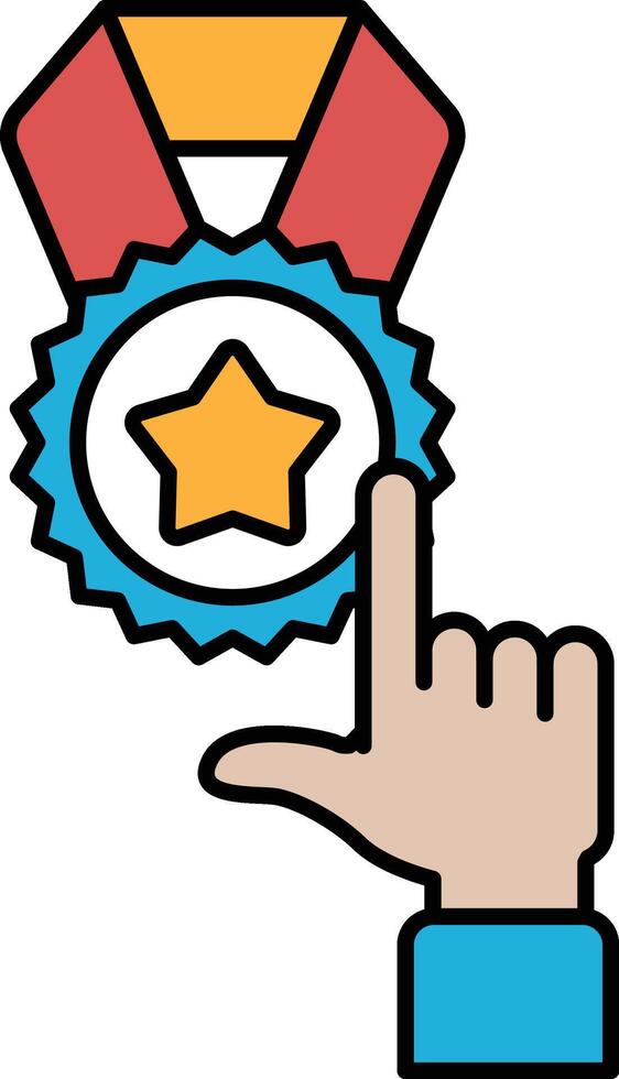 A hand pointing to a gold star with a red ribbon vector