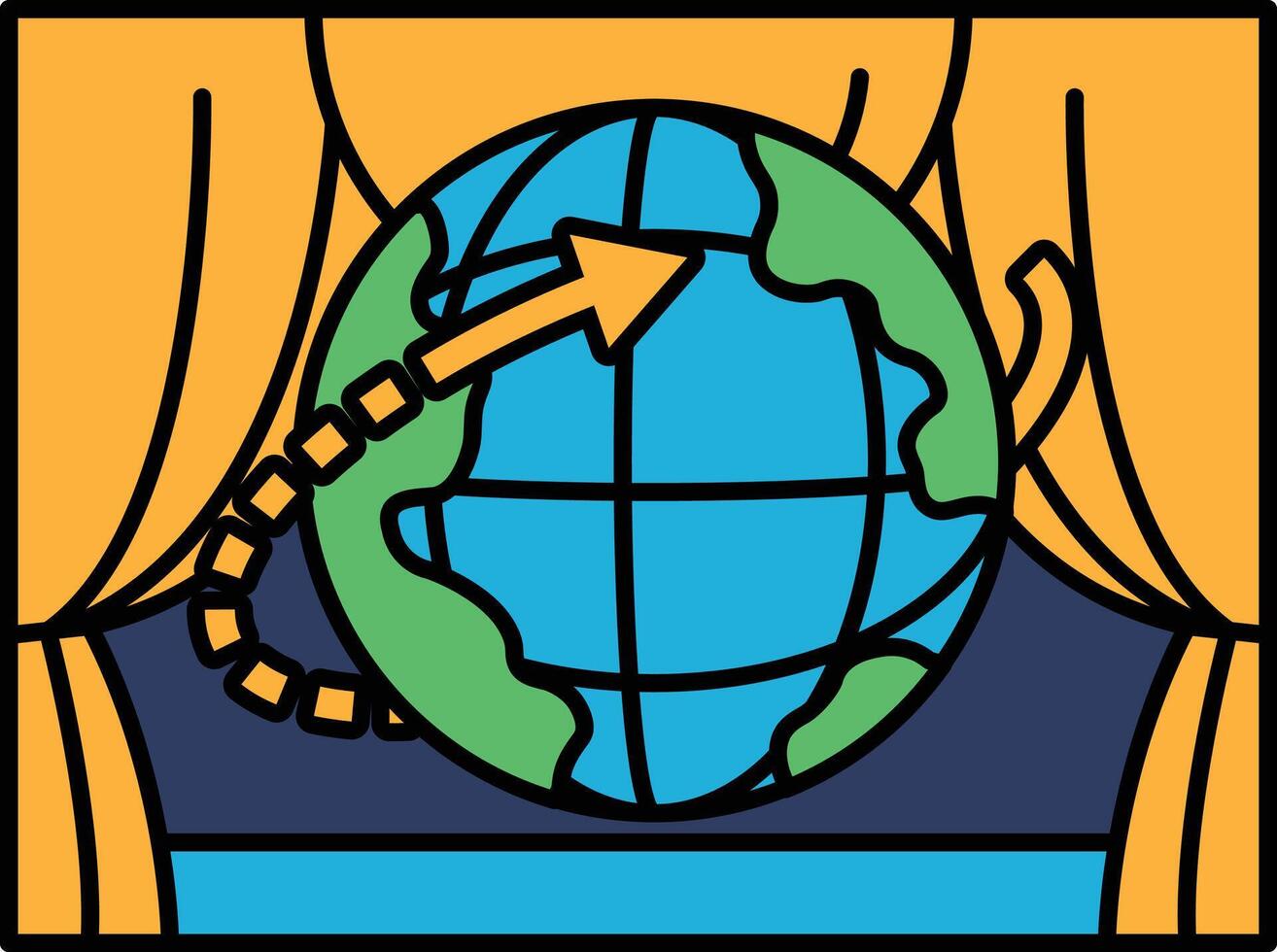 A cartoon drawing of a globe with a green arrow pointing to it vector