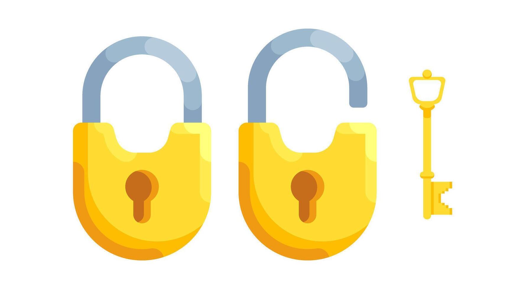 Simple Illustration of a key with open and closed semi-circular lock vector