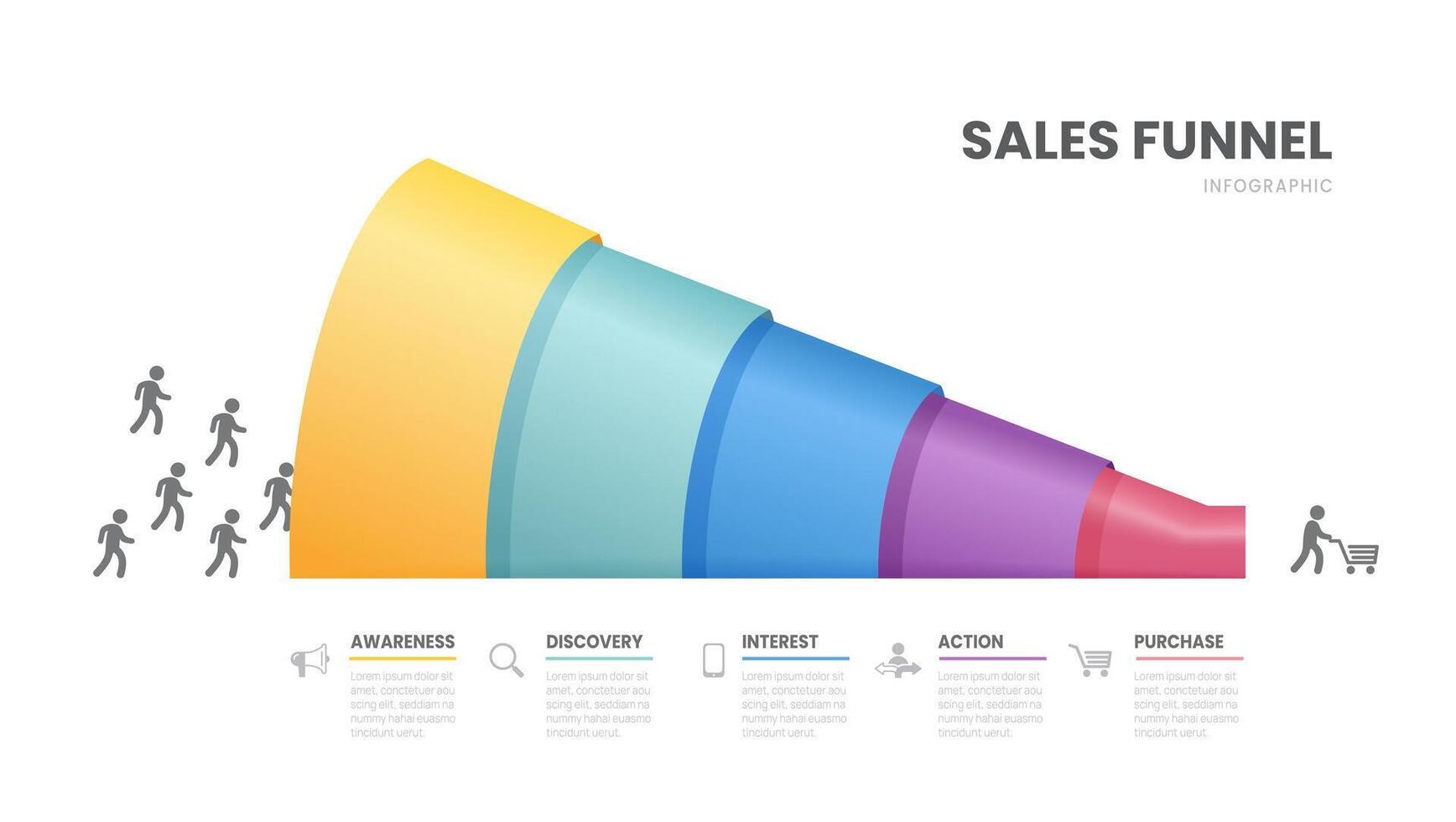 Funnel Sales Infographic template for business. 5 Level Modern Sales funnel diagram, presentatio. vector
