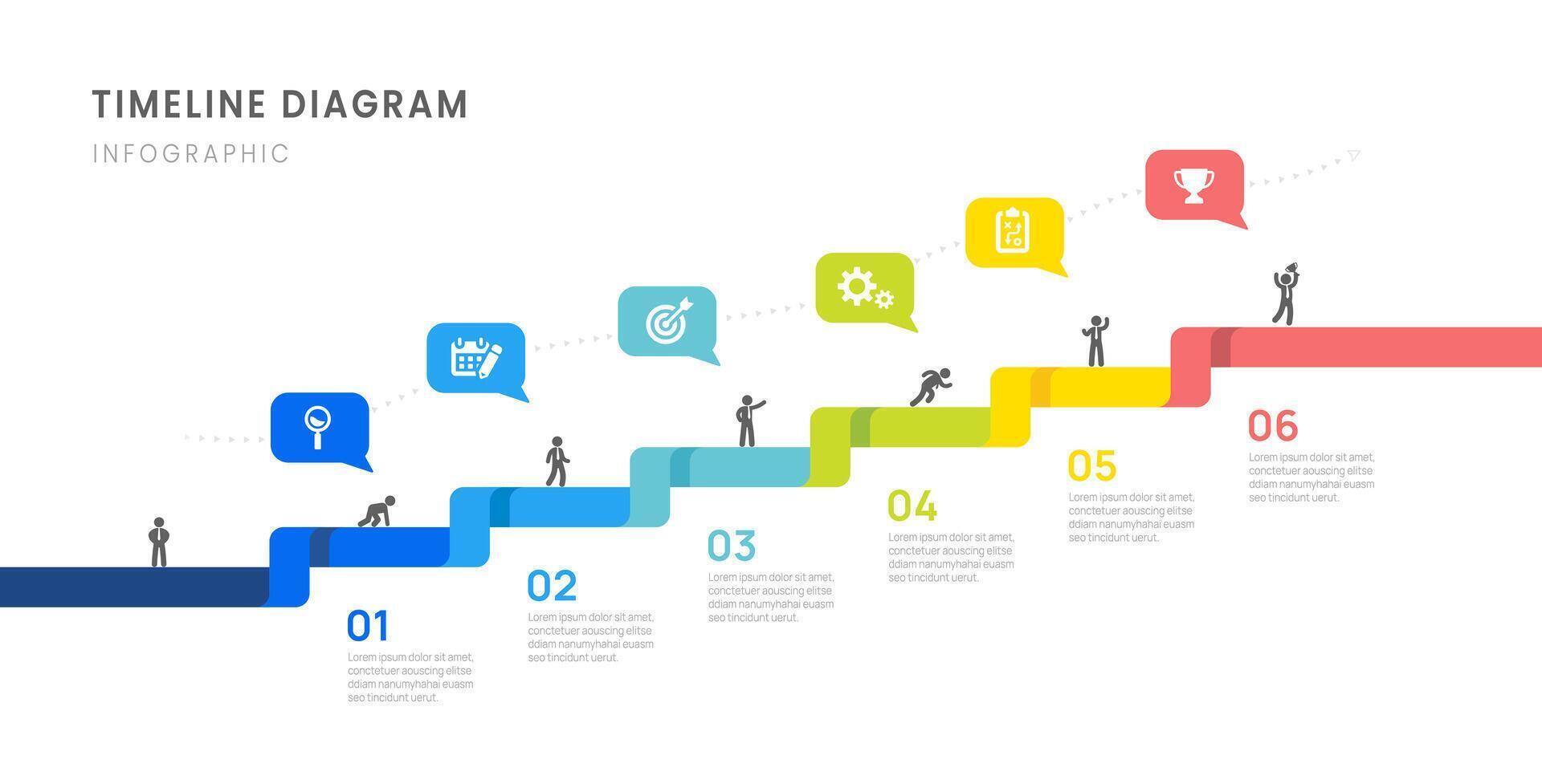 Business road map timeline infographic with 6 options milestones elements, diagram, arrow, and icon. vector