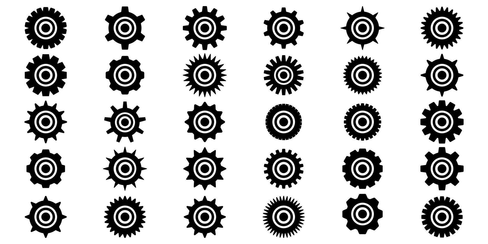 Industrial cogwheel icon collection. Gear symbols set. Black mechanical wheels. Minimalist graphics. vector