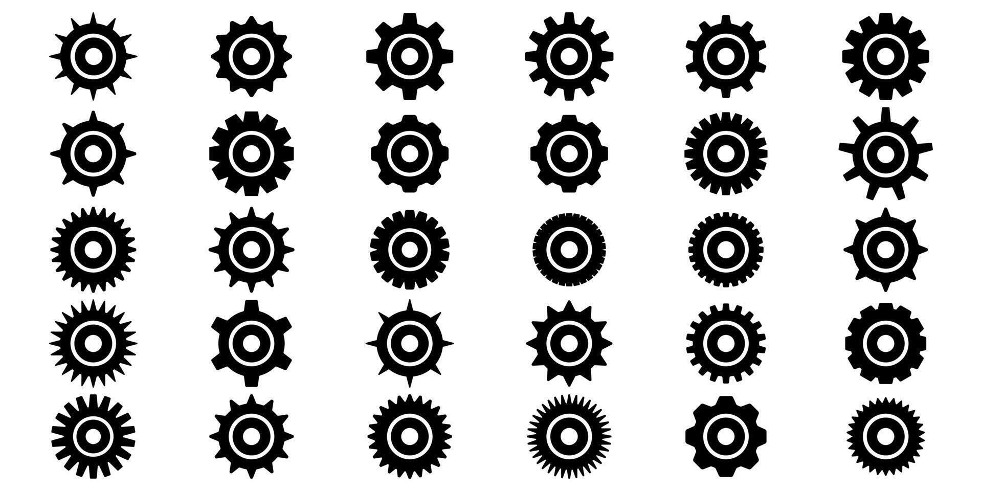 Gear icon collection. Mechanical cogwheel symbols. Black sprocket shapes. Simple graphic elements. vector