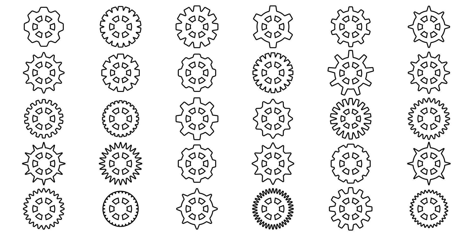 Mechanical gear icon collection. Cogwheel symbols set. Black sprocket shapes. Simple design style. vector