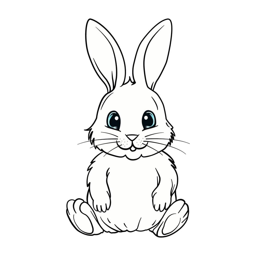 Outline illustration of a cute bunny rabbit, ideal for coloring books, stickers, and kids' projects. Simple and charming design with big eyes. High quality graphics. vector