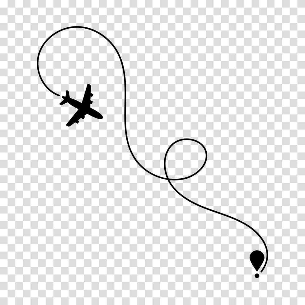 Flight path depicted by a dashed trail behind a plane, symbolizing air journey, navigation, and route tracking. vector