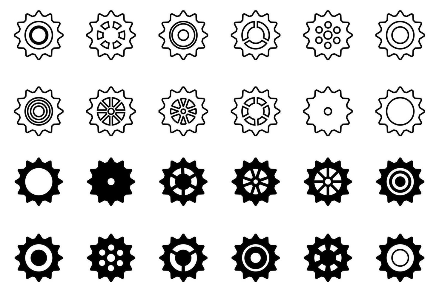 Mechanical gears set. Cogwheel icon collection. Black sprocket symbols. Clean design elements. vector