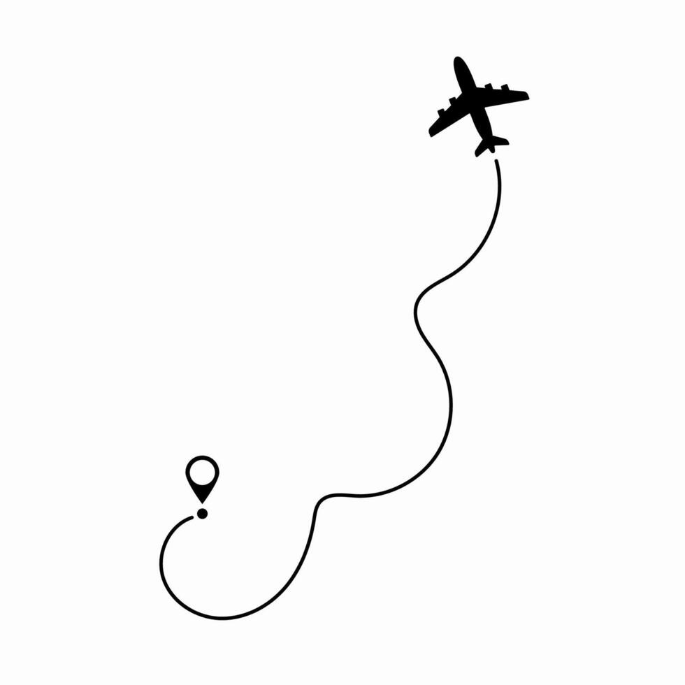 Airplane following a dashed path, symbolizing the route of its flight, useful for travel tracking, navigation, and aviation route planning. vector