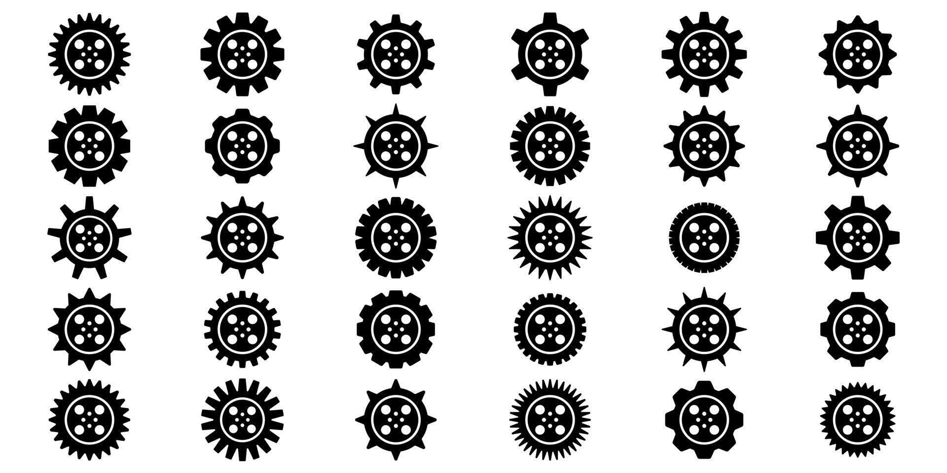 Mechanical gears icon set. Cogwheel symbols collection. Black sprocket wheels. Simple graphic design. vector