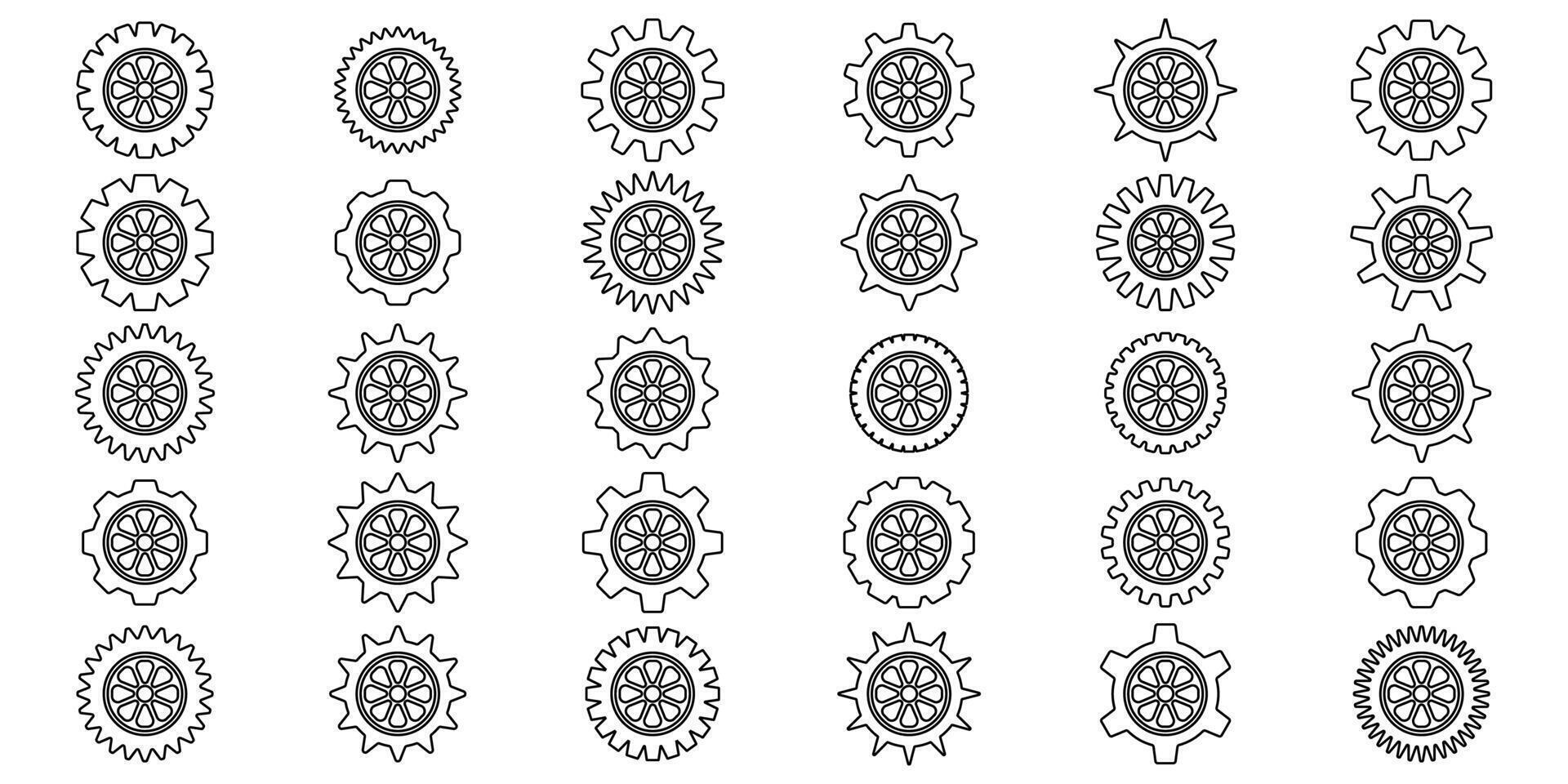Set of gear icons. Mechanical cogwheel symbols. Black sprocket wheels. Clean graphic design. vector