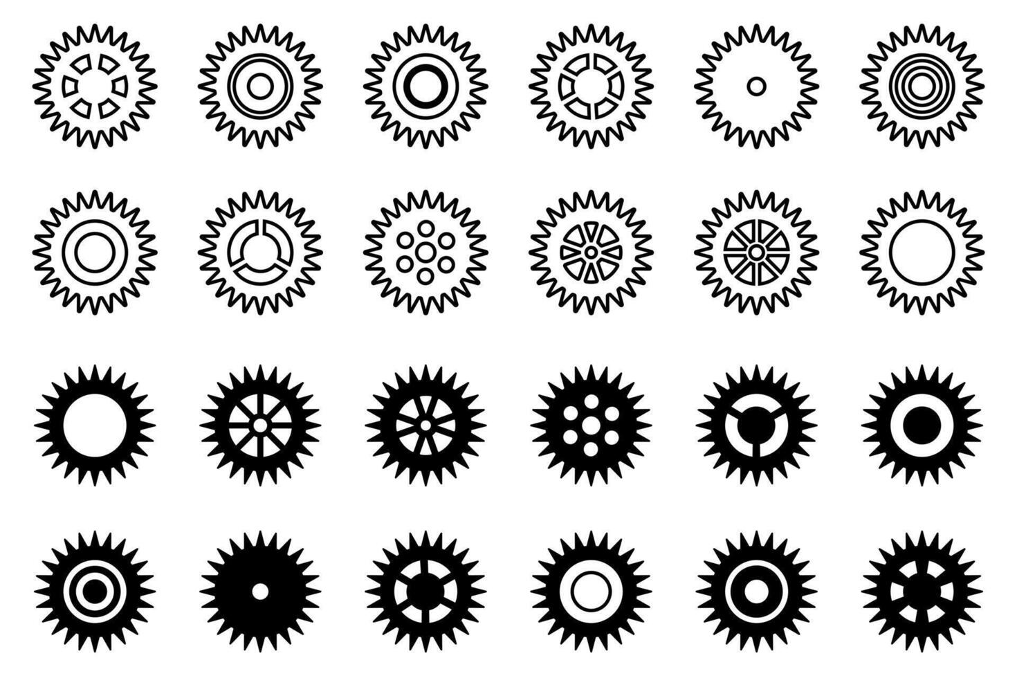 Set of gear icons. Mechanical cogwheel collection. Black sprocket shapes. Clean icon design. vector