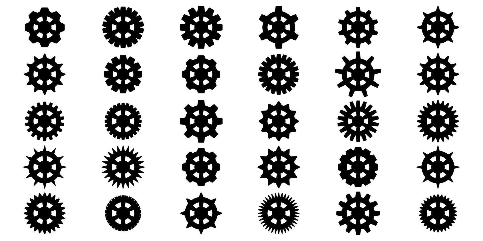 Industrial gear icon set. Mechanical cogwheel symbols. Black sprocket wheels. Simple icon design. vector