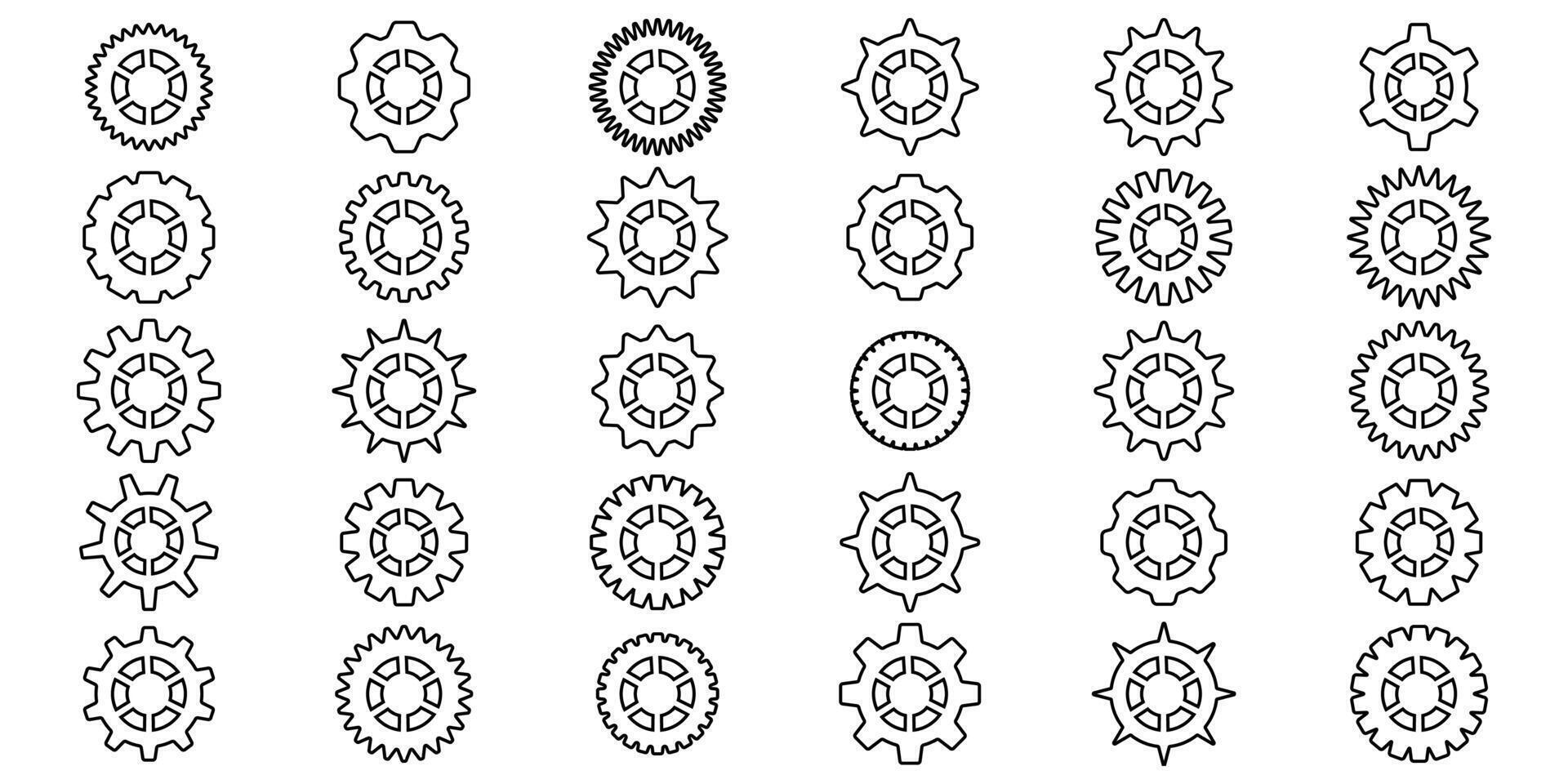 Set of mechanical gears. Cogwheel icon collection. Black sprocket symbols. Clean graphic style. vector