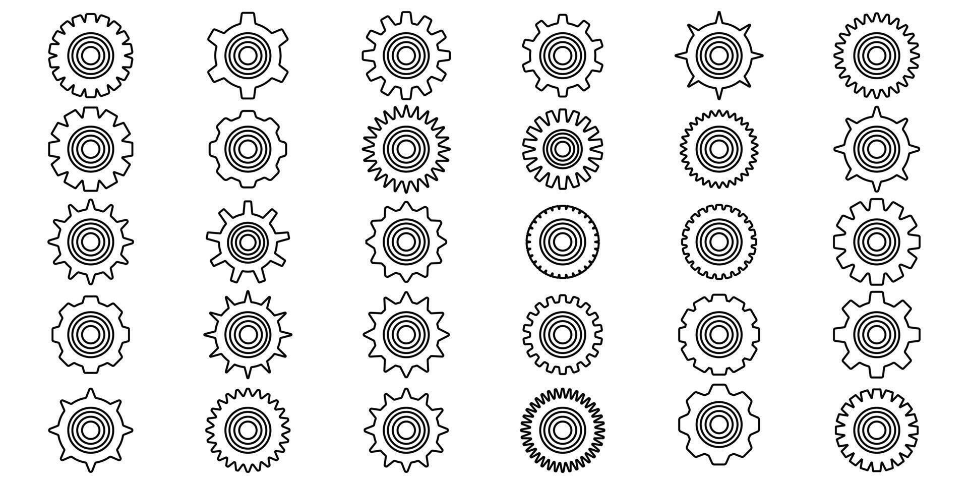 Mechanical gears icon set. Cogwheel symbols collection. Black sprocket wheels. Minimalist design style. vector
