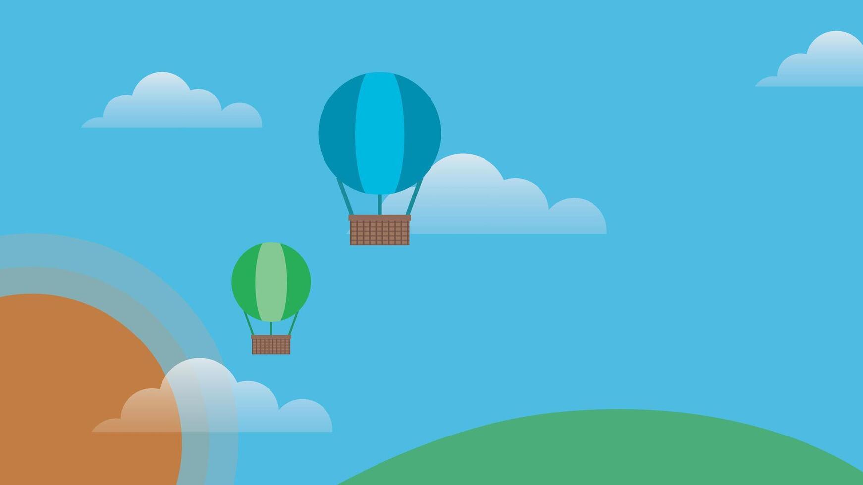 Colorful Hot Air Balloons in Blue Sky with Clouds in Flat Cartoon vector