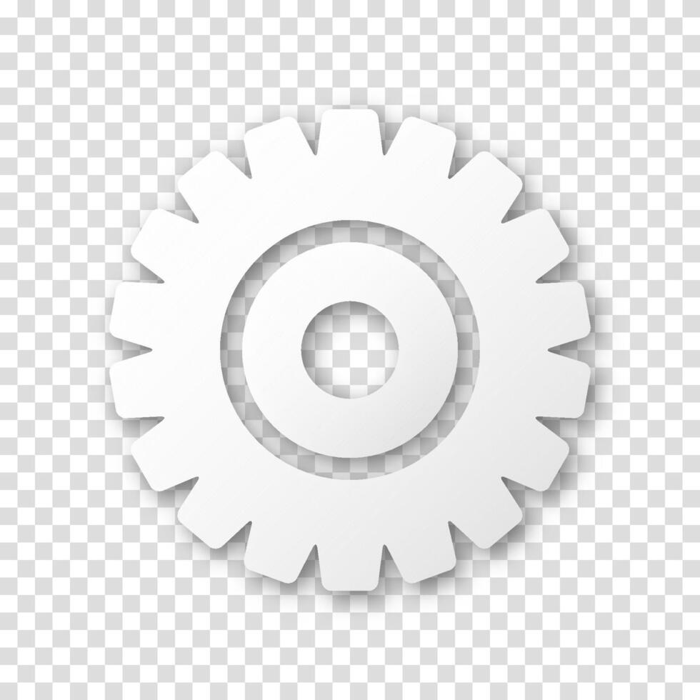 Realistic gear icon. Machine cogwheel in flat design, industrial sprocket element, engineering symbol, mechanical settings part. vector