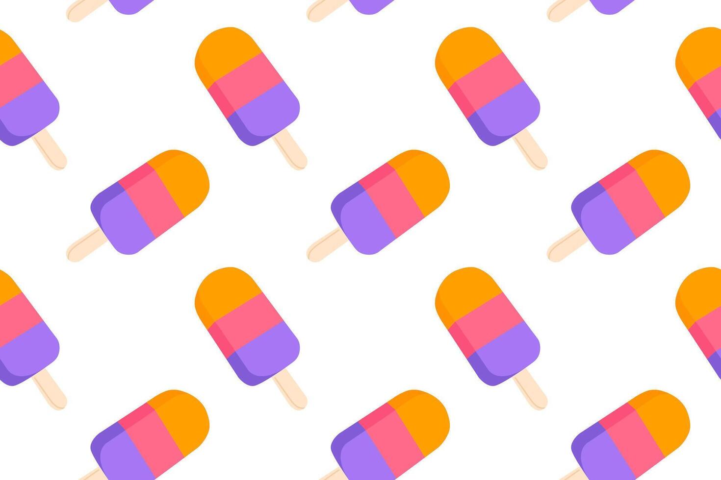 Seamless pattern of colorful layered fruit ice cream in orange, pink, and purple on white background, great for playful summer designs vector