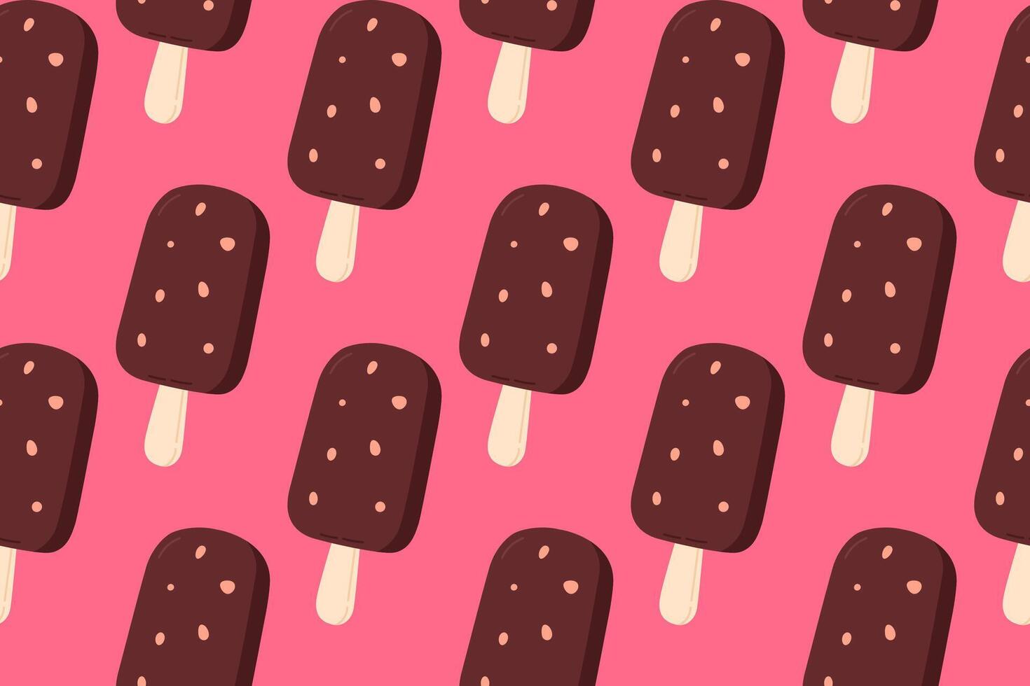 Seamless pattern of chocolate ice cream with crunchy bits on pink background, ideal for fun dessert packaging or summer food design vector