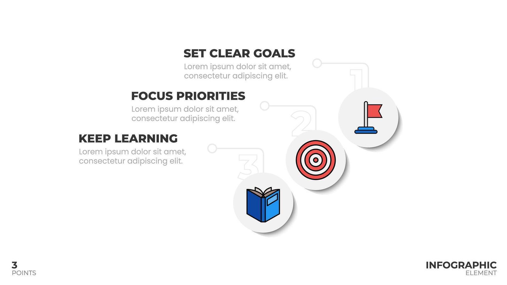 Infographic template with 3 points, numbered steps, icons, and a clean design. Ideal for presentations, reports, or educational materials. vector