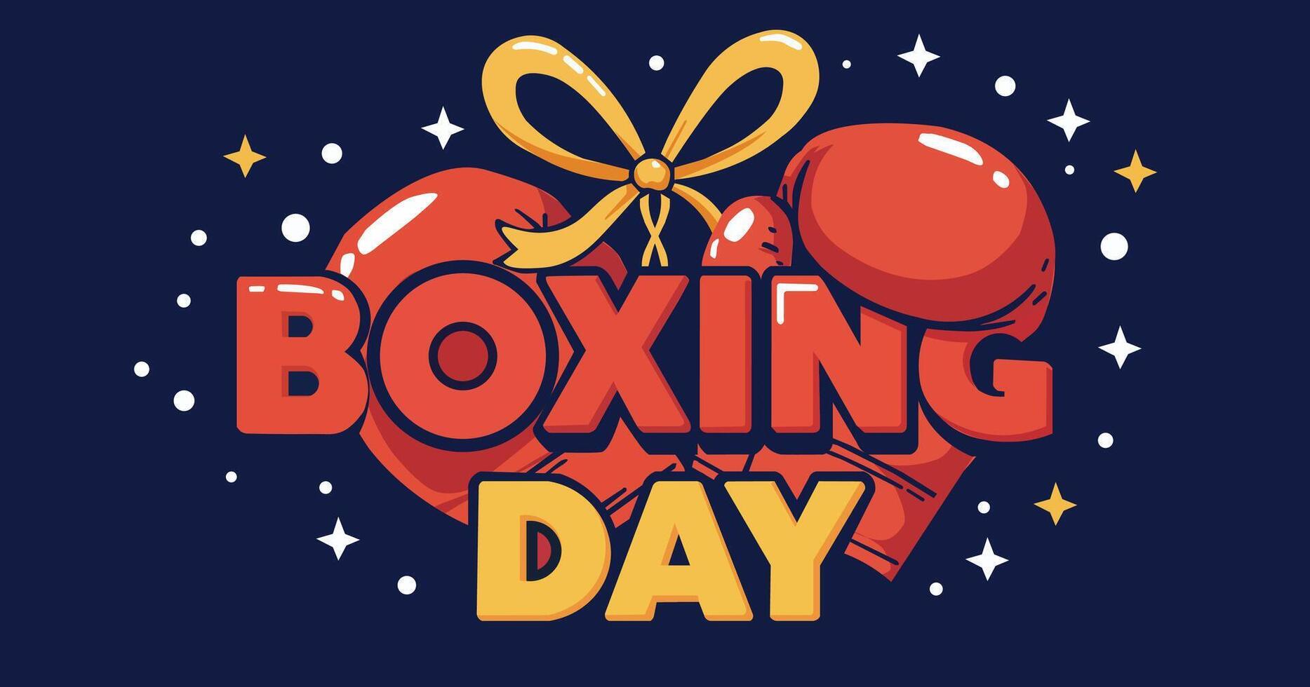 Boxing Day Celebration Icon with Red Boxing Gloves, Ribbon, and Festive Stars vector