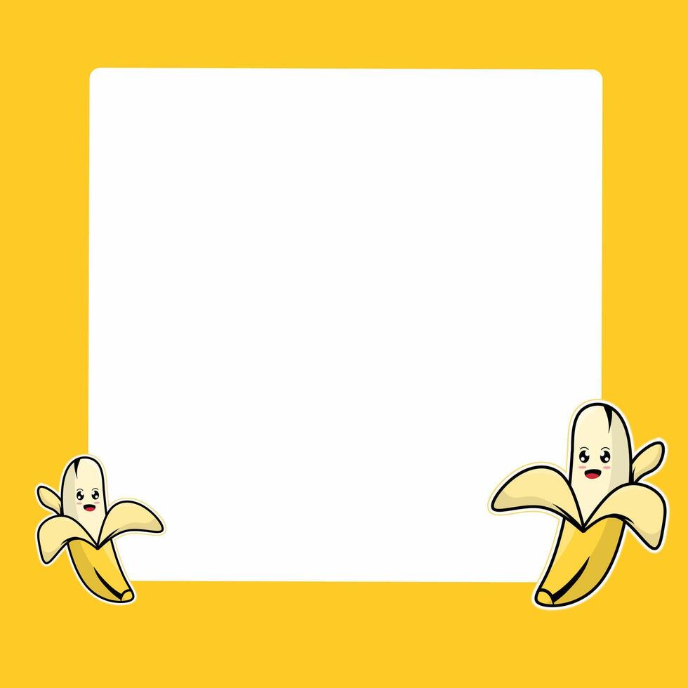 frame design with cute cartoon banana illustration on the left and right bottom corners, and empty area in the middle for text or image vector