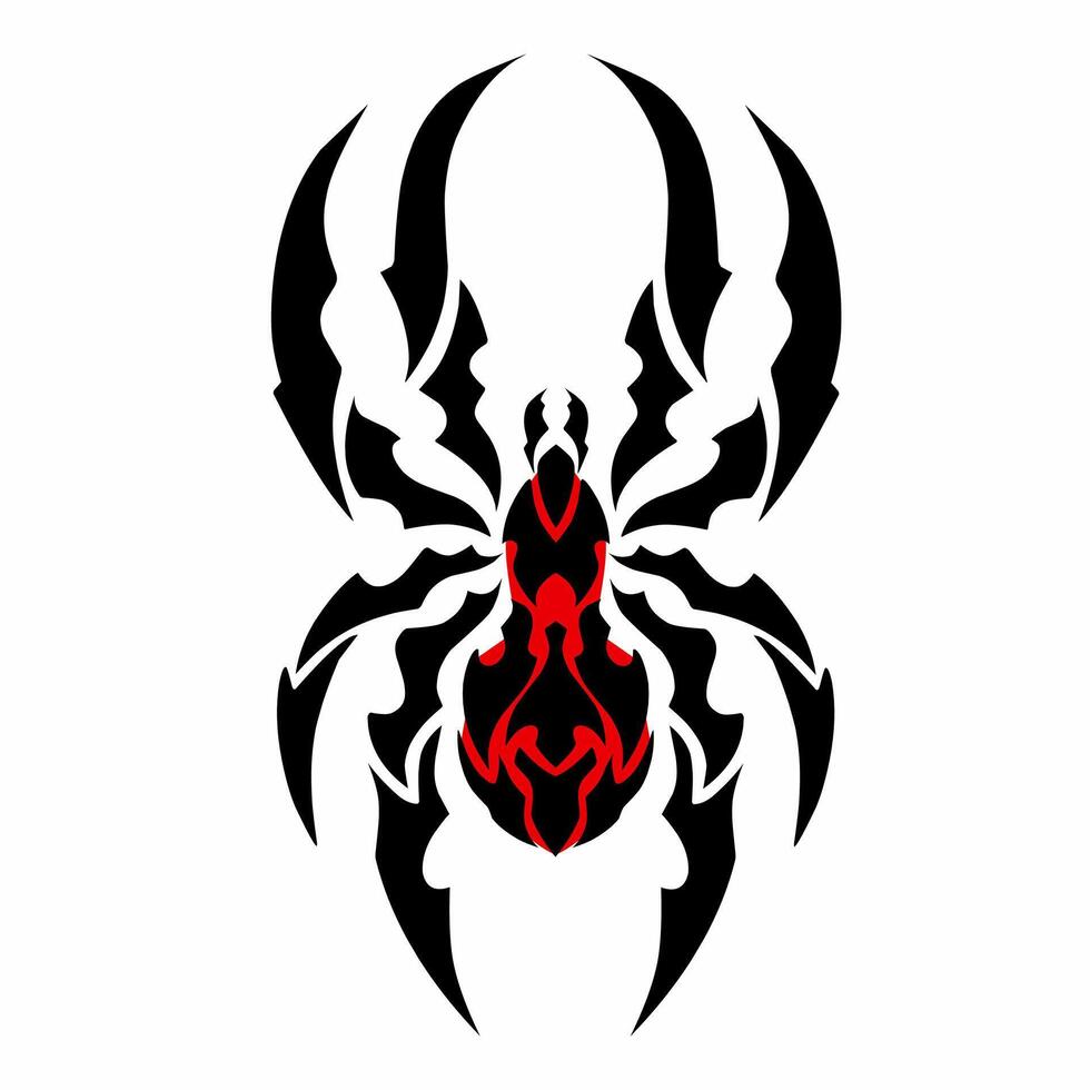Tribal Black Widow Spider Design Black and Red Symmetrical Tattoo vector