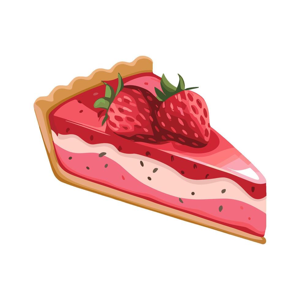 Delicious strawberry pie slice with creamy layers and fresh berries on top, food dessert image vector