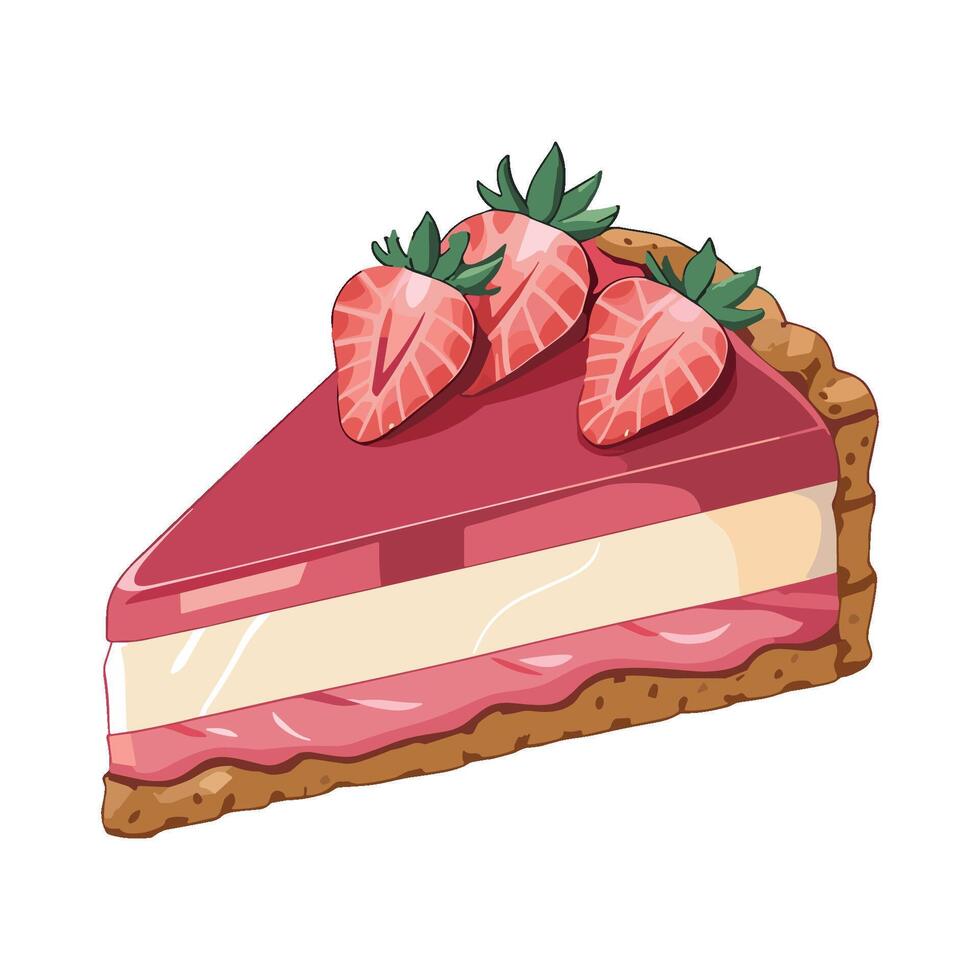 illustration of strawberry tart slice with creamy layers and fresh strawberries vector