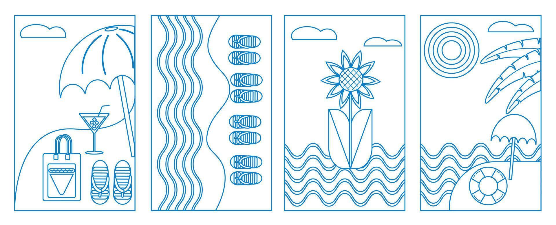 Four vertical banners with a beach scene vector