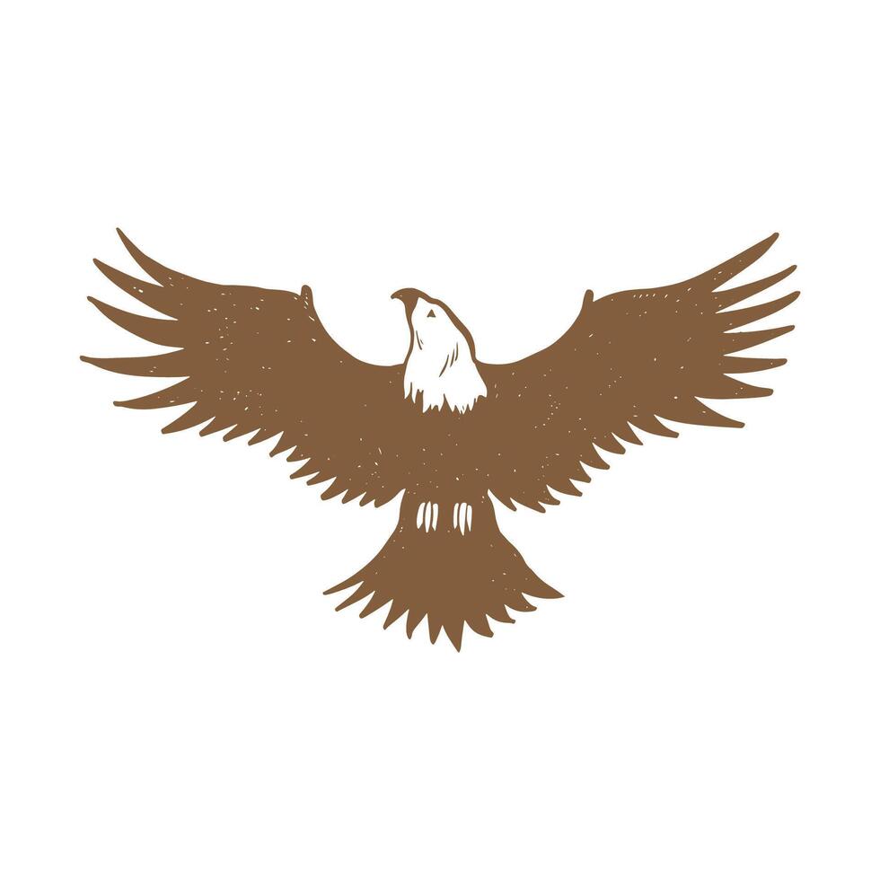Logo, eagle emblem. A large eagle flies with outstretched wings. Vintage engraving isolated eagle illustration ink sketch. Graphic outline illustration. Hand drawn image vector