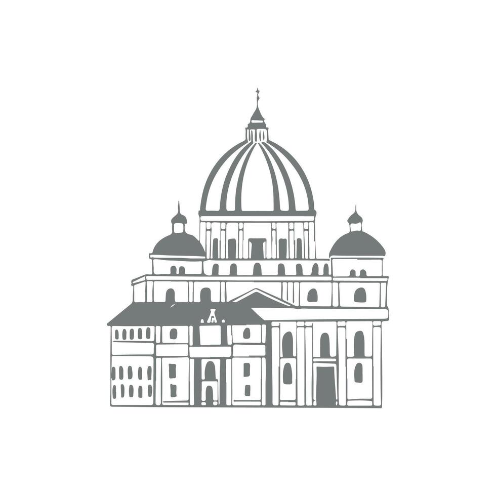 St. Peters Basilica, Italy. Line attractions of world. World Landmarks. Buildings sketch. Outline flat illustrations isolated on white. illustration vector
