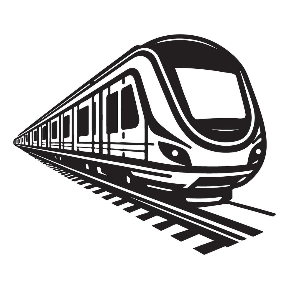 Modern Subway Train Illustration Black Line Art Quick Transport Concept vector