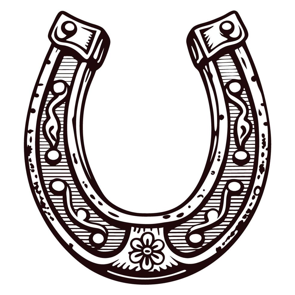 Intricately designed horseshoe with floral patterns and decorative details vector