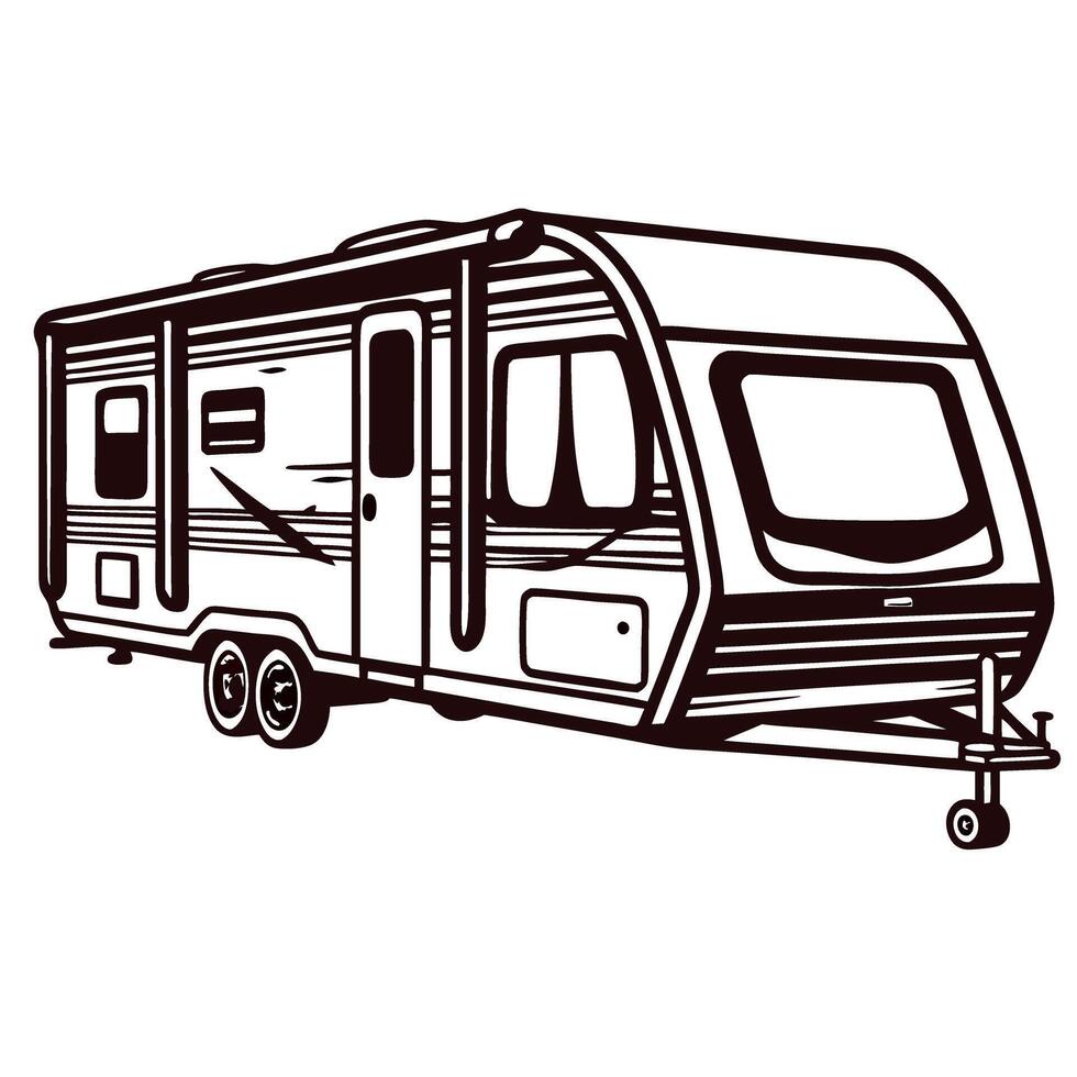 Vintage camper sketch of mobile home with classic design elements vector