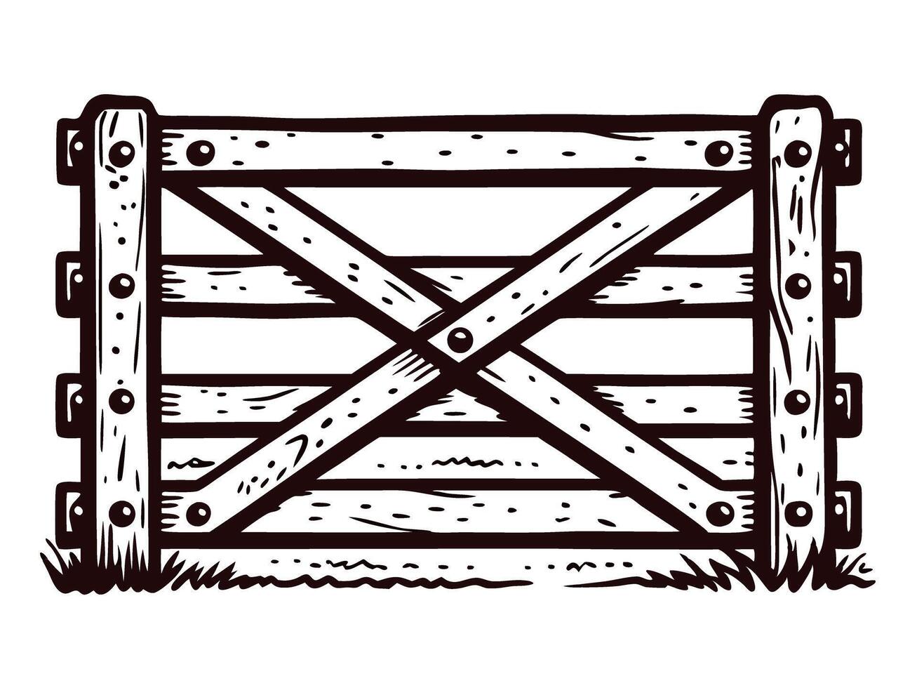 Rustic wooden fence with cross design and nails detail vector