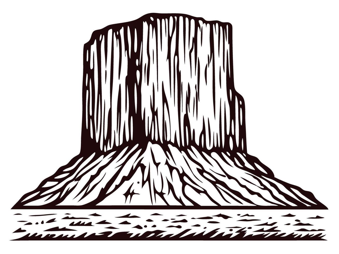 Monochrome of a majestic mesa in a desert landscape with vertical rock formations and clear skies vector