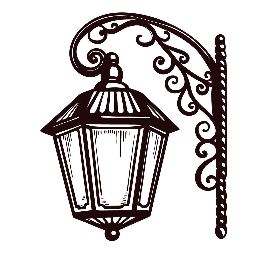Vintage ornate lantern with intricate metalwork mounted on wall vector