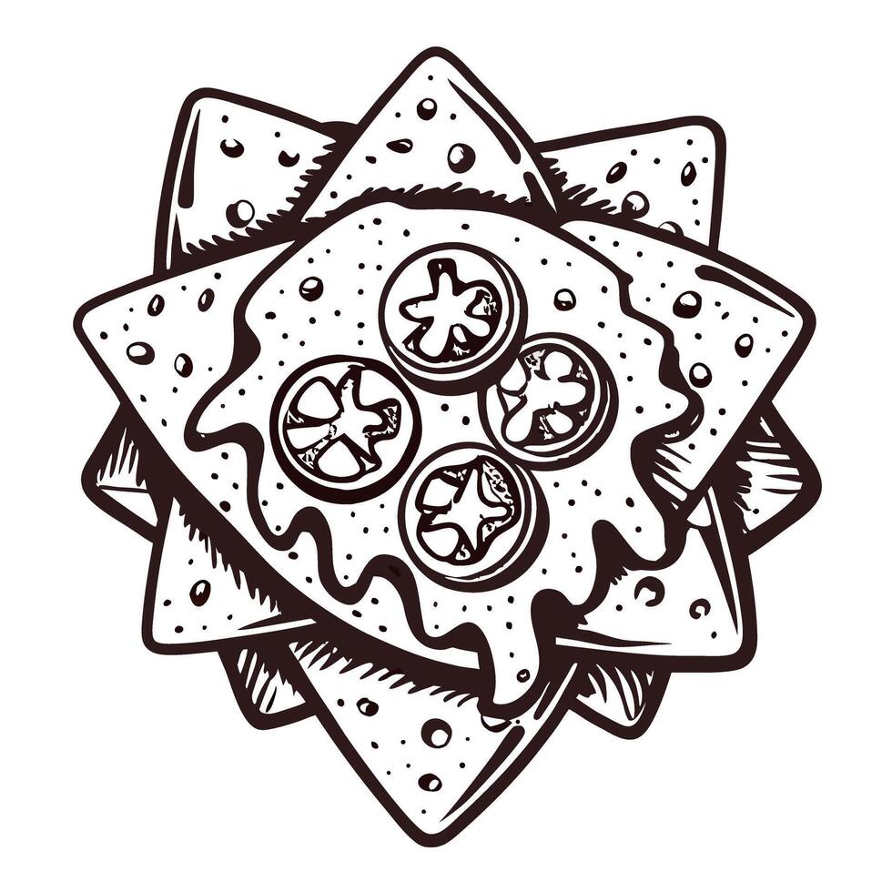 Monochrome of nachos with cheese and tomatoes vector